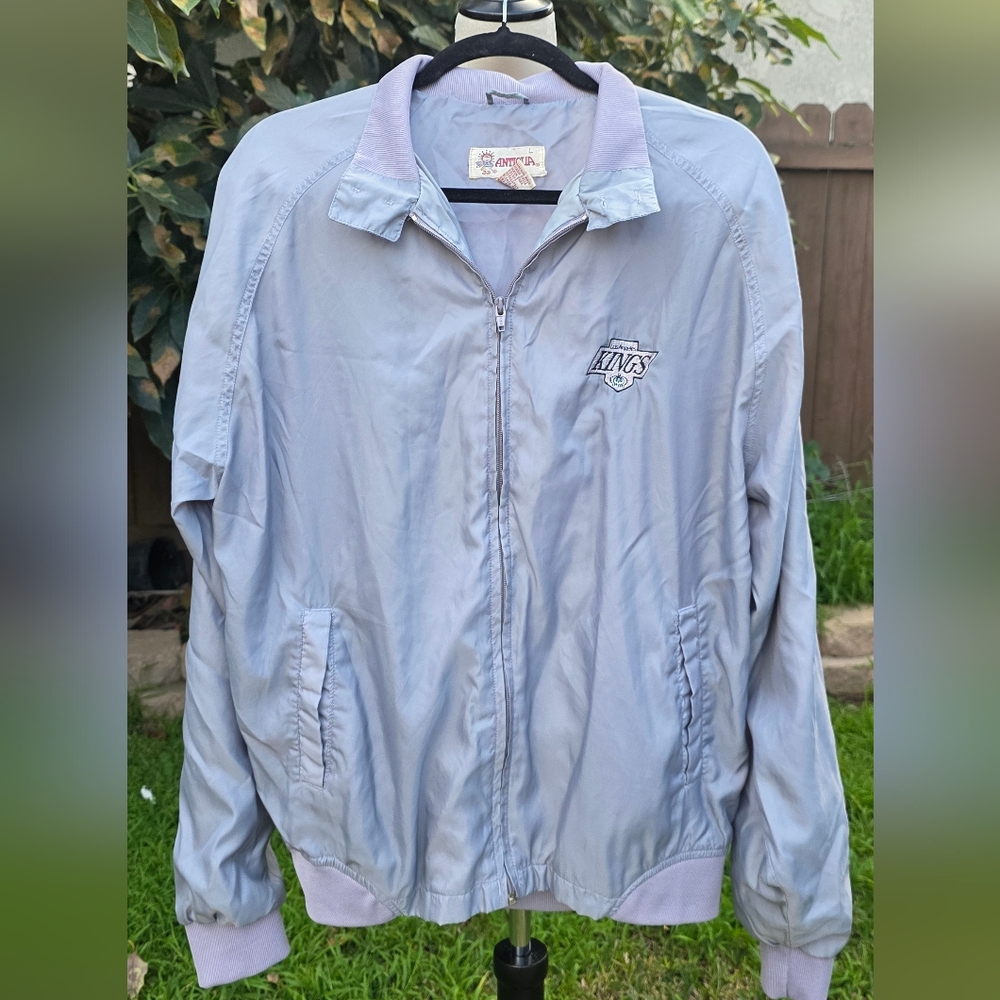 Antigua Vintage 90s LA KINGS Light Gray Windbreaker Jacket Size Large